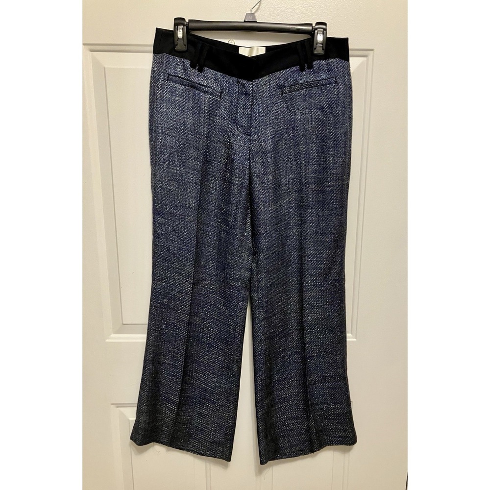 Elevenses Anthropologie Brighton Pants Size 6 Blue Tweed Trousers Wide Leg